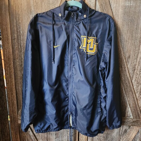 Nike Jacket Windbreaker Marquette Golden Eagles Blue Full Zip Hooded Size Small - Picture 1 of 16